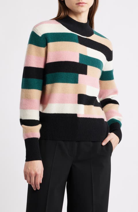Phoenix Colorblock Mock Neck Cashmere Sweater