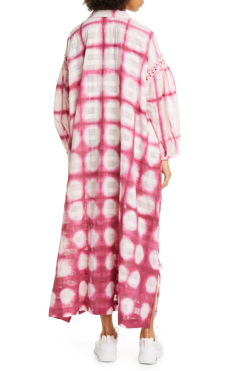 Story mfg. Alea Crochet Trim Tie Dye Long Sleeve Organic Cotton Midi Dress, Alternate, color,