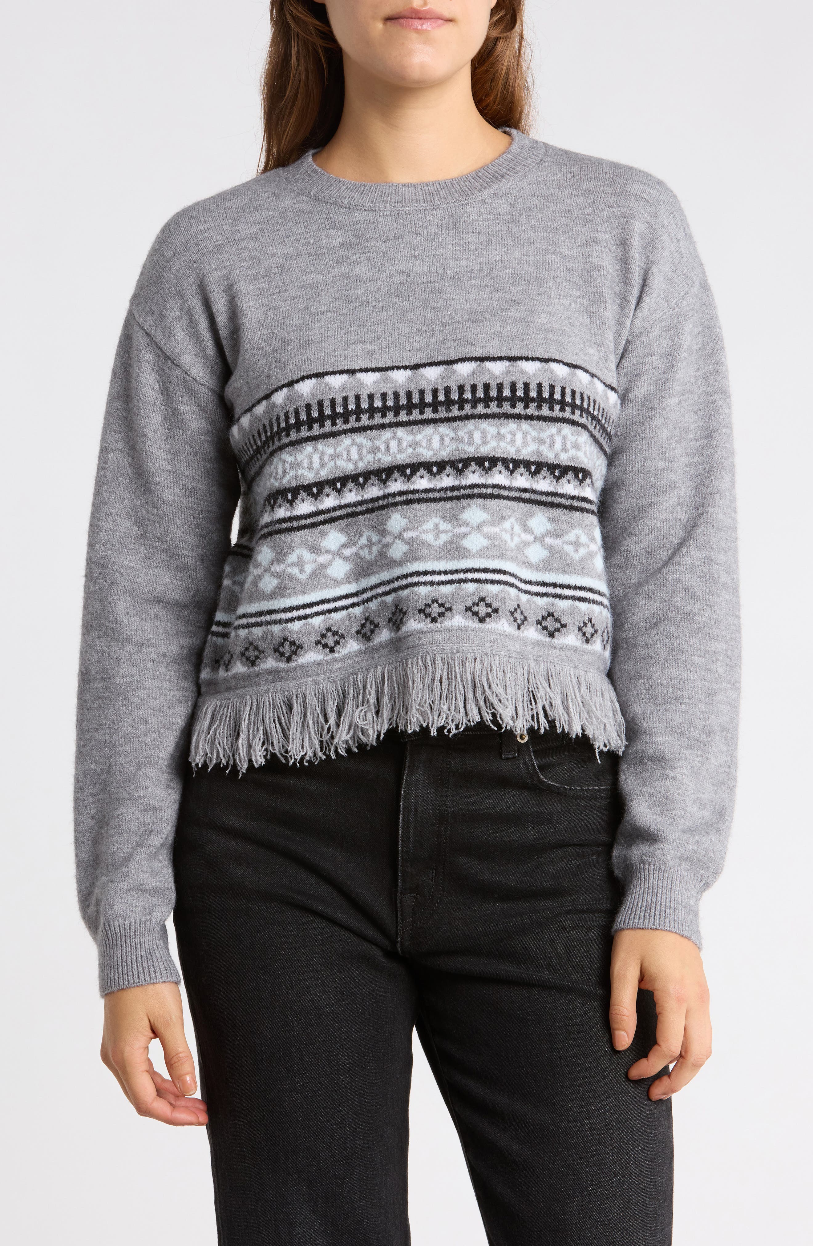 Fringe Graphic Crewneck Sweater