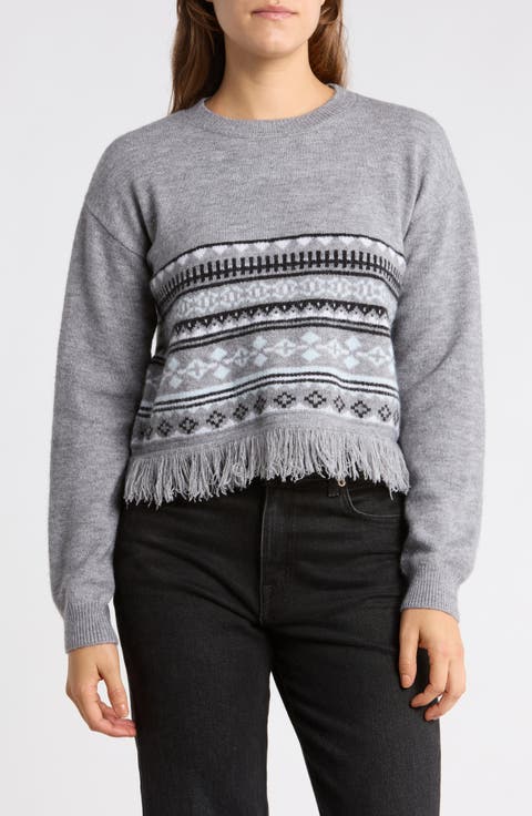 Fringe Graphic Crewneck Sweater