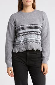 7 For All Mankind Fringe Graphic Crewneck Sweater