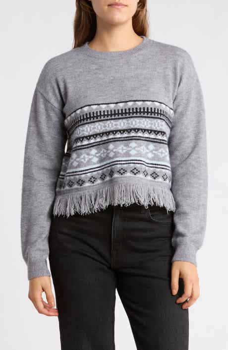 Fringe Graphic Crewneck Sweater