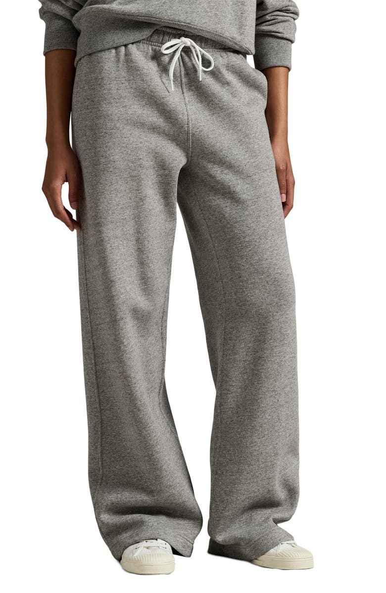 Polo Ralph Lauren Wide Leg Cotton Blend Fleece Sweatpants, Main, color, Grey Htr
