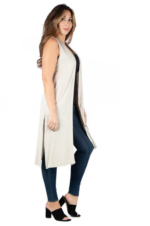 24seven Comfort Apparel Long Sleeveless Cardigan Vest In Brown