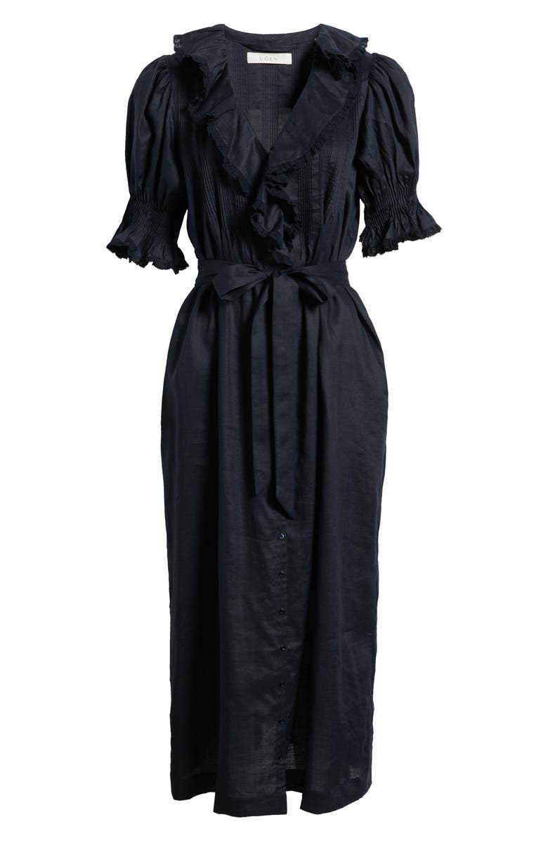 DÔEN Harriette Ruffle Pintuck Puff Sleeve Midi Dress, Alternate, color, Night Sky