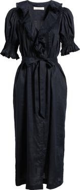 DÔEN Harriette Ruffle Pintuck Puff Sleeve Midi Dress