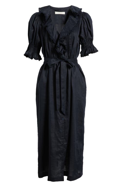 Doen Dôen Harriette Ruffle Pintuck Puff Sleeve Midi Dress In Blue