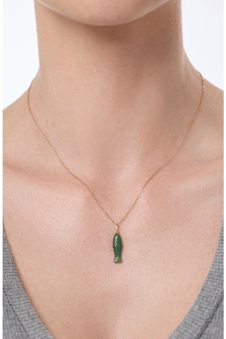 Solid Yellow Gold - Gemstone Fish Necklace, Alternate, color, Gold