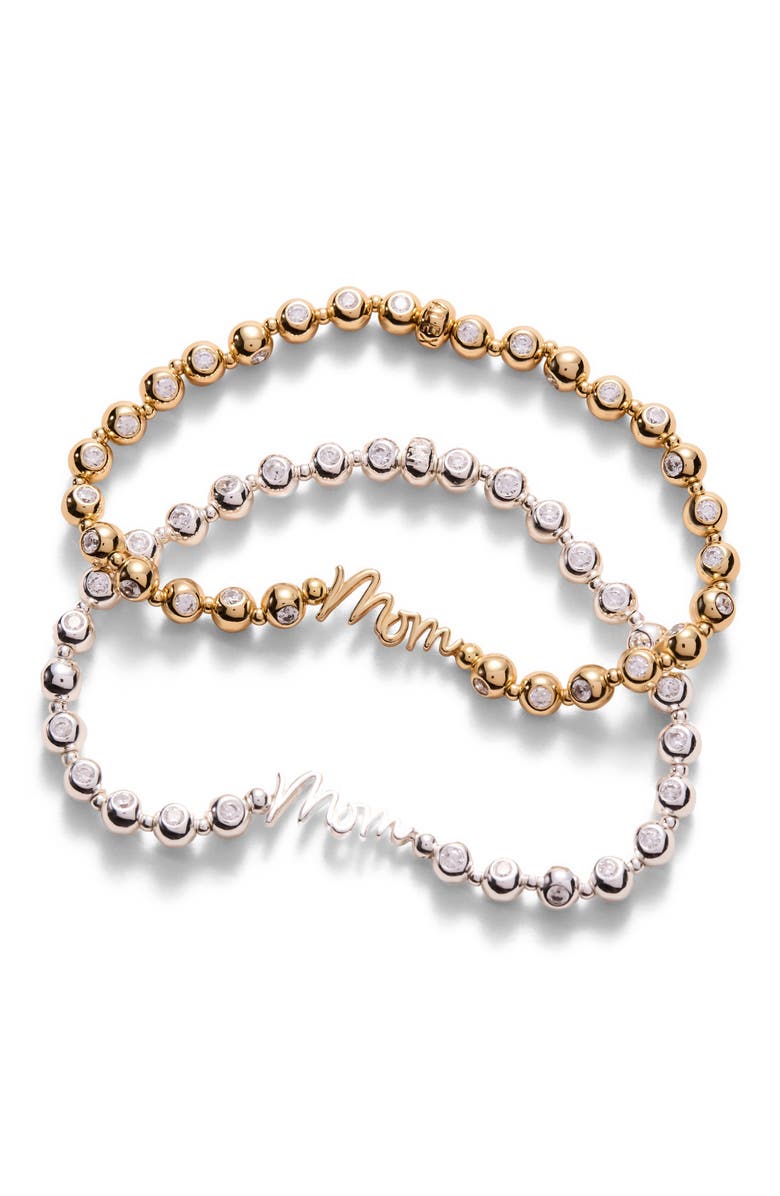 Alex and Ani Mom Elongated Crystal Stretch Bracelet, Alternate, color, Gold