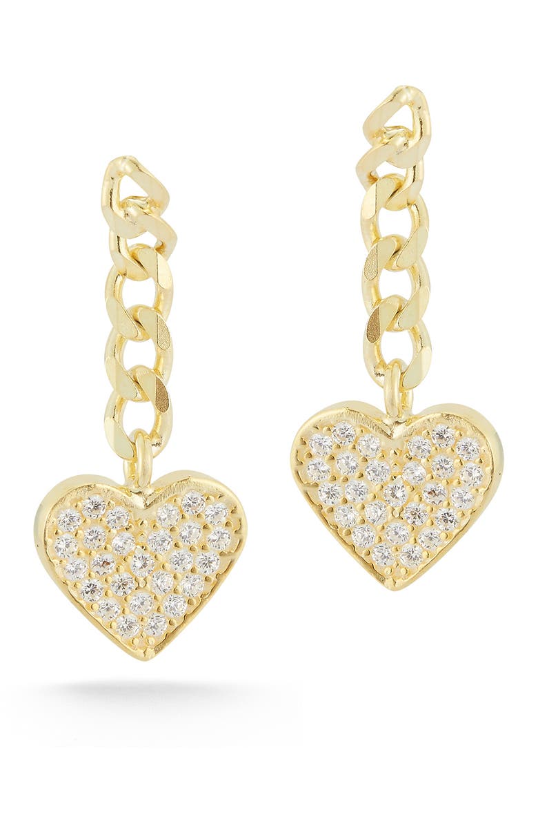 SPHERA MILANO Gold Vermeil Pave CZ Heart Drop Earrings, Main, color, 