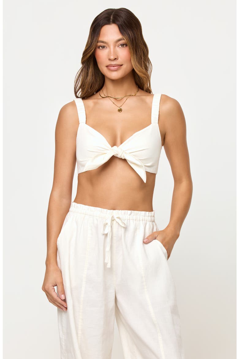 Ellis Front Knot Crop Linen & Cotton Cover-Up Top, Alternate, color, CREAM