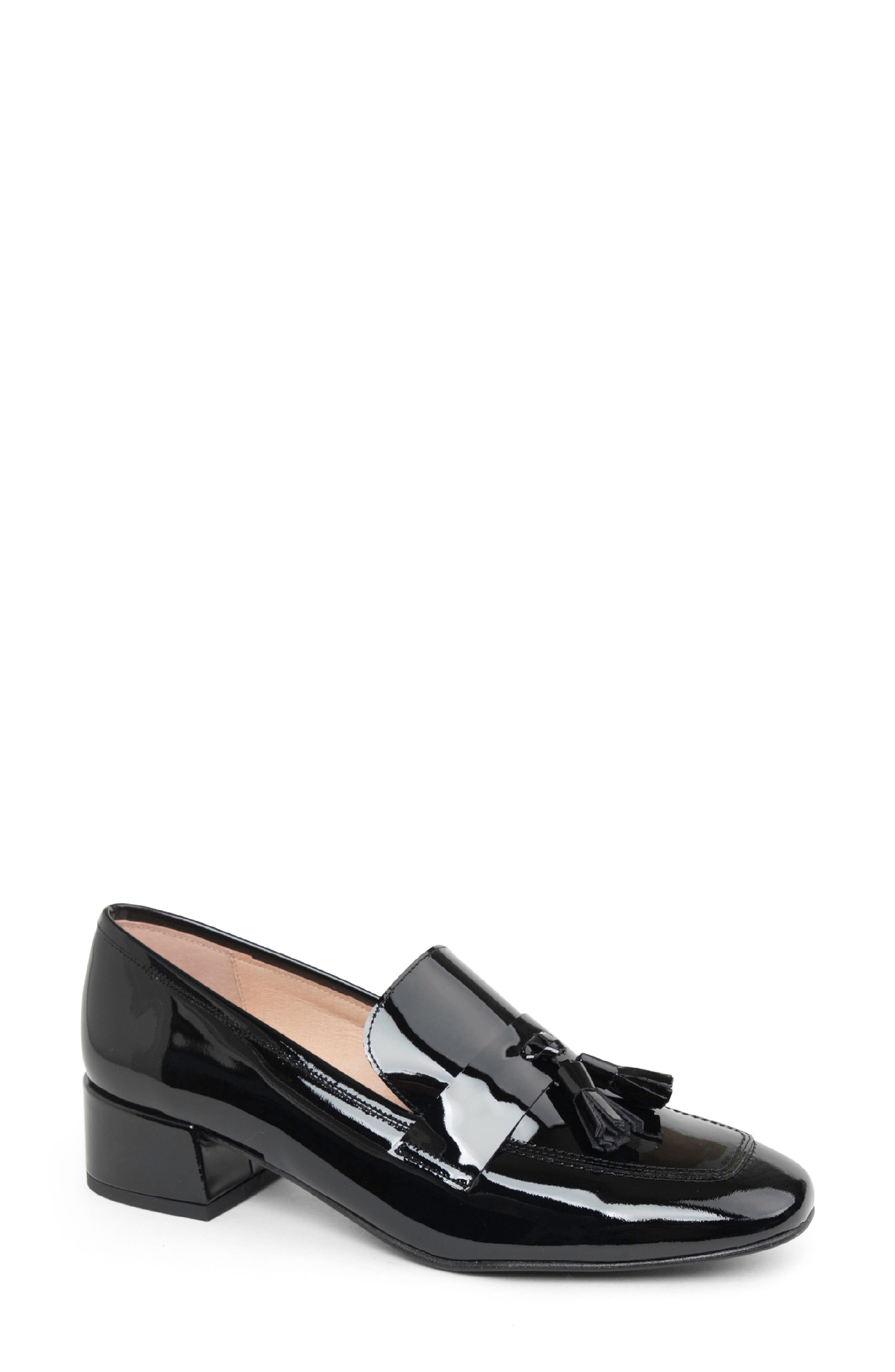 patricia green Beckham Block Heel Tassel Loafer, Main, color, Black Patent