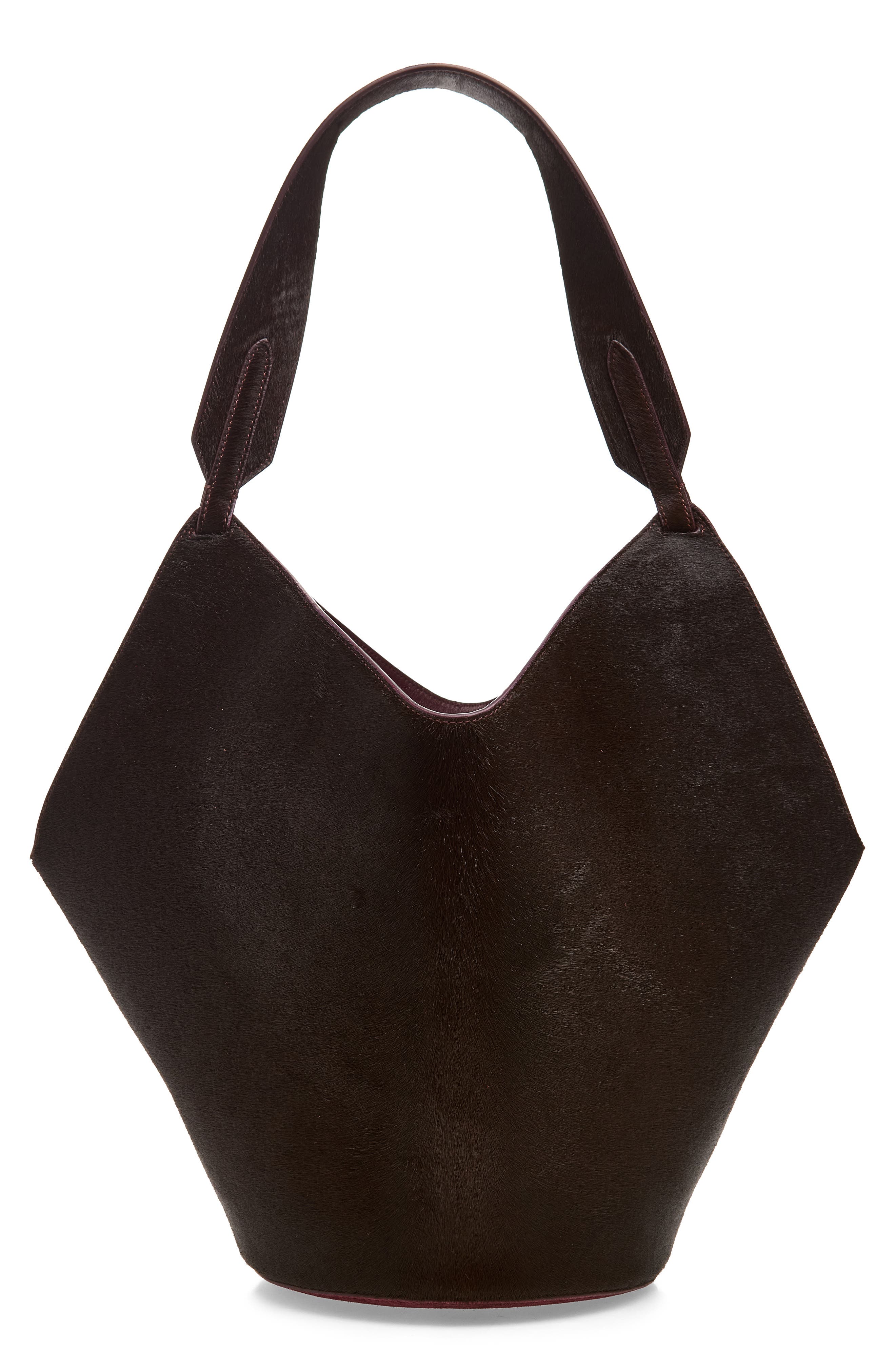 Khaite Small Lotus Suede & Genuine Calf Hair Bag, Alternate, color, Rouge Noir