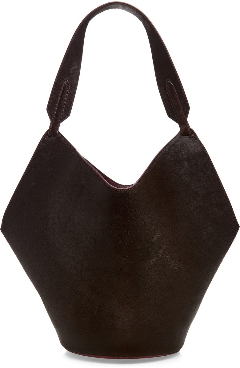 Khaite Small Lotus Suede & Genuine Calf Hair Bag, Alternate, color, Rouge Noir