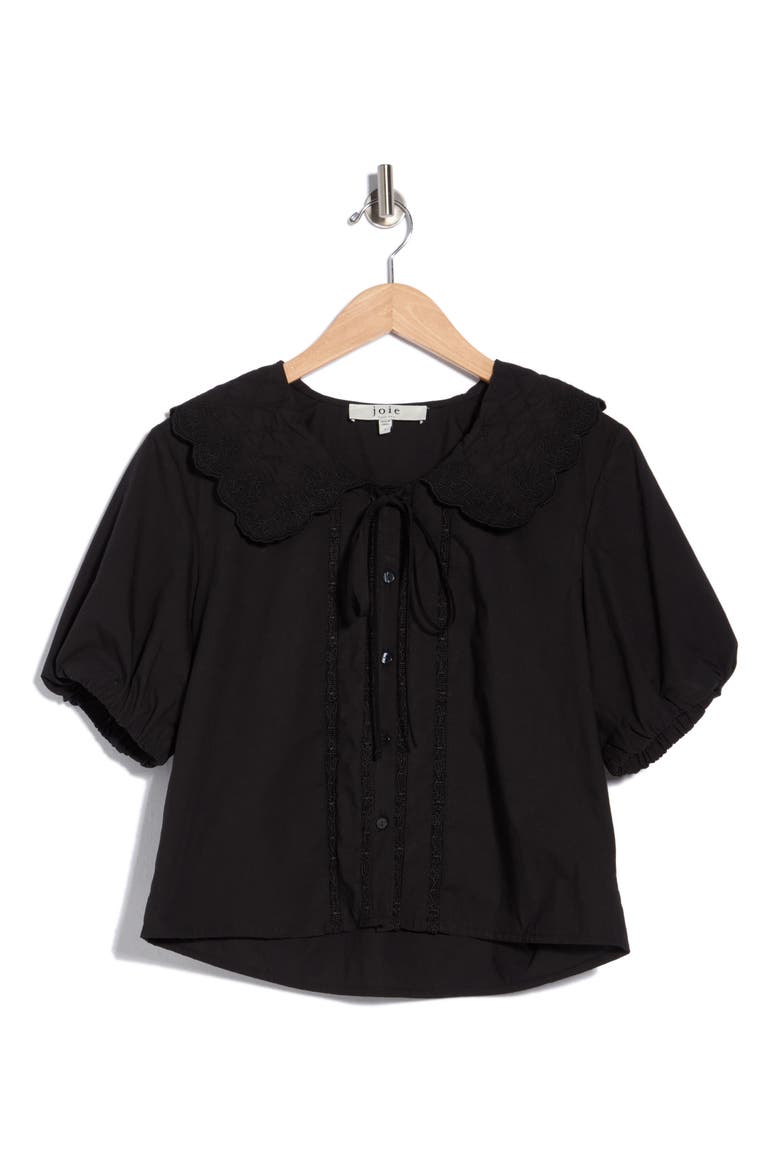 Embroidered Scallop Collar Top, Main, color, BLACK