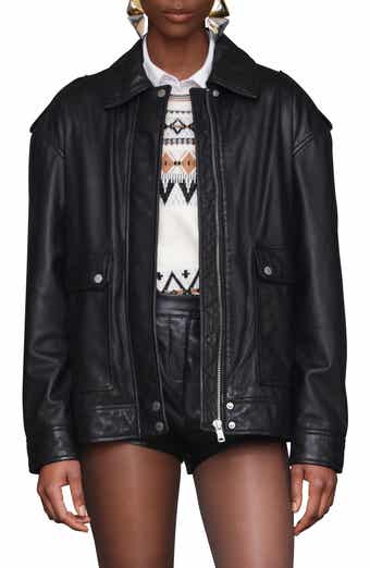 Avec Les Filles Pieced Back Leather Bomber Jacket
