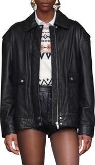 Avec Les Filles Pieced Back Leather Bomber Jacket