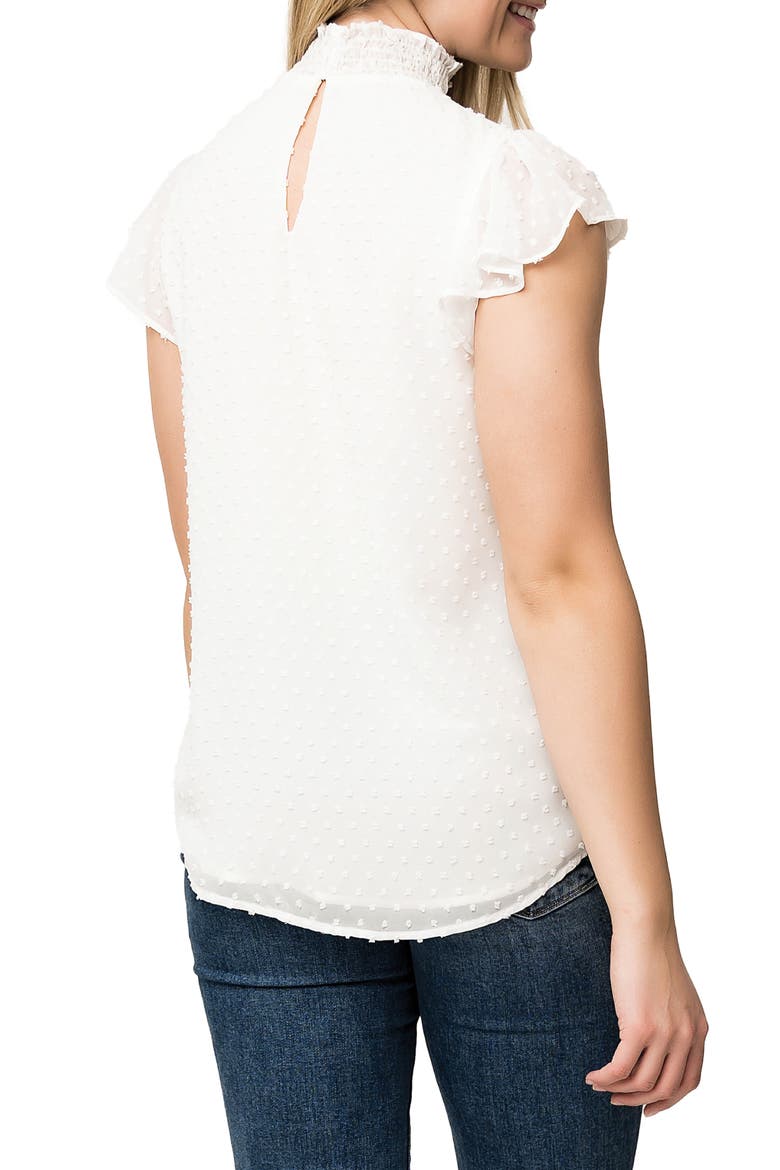 Smocked Neck Flutter Sleeve Blouse, Alternate, color, IVORY SWISS DOT