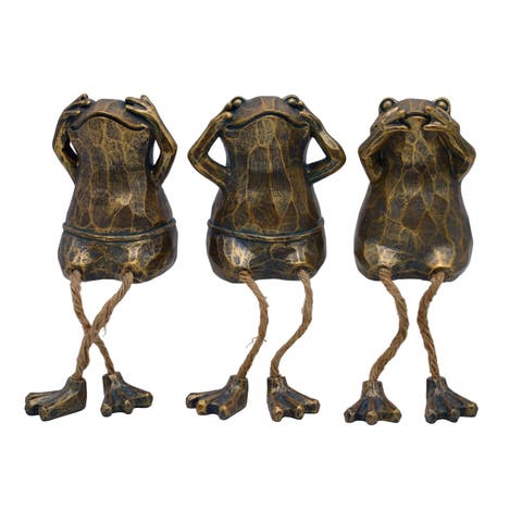 Resin Frog Sitters Set of 3 Bronze for Spring Home Decor