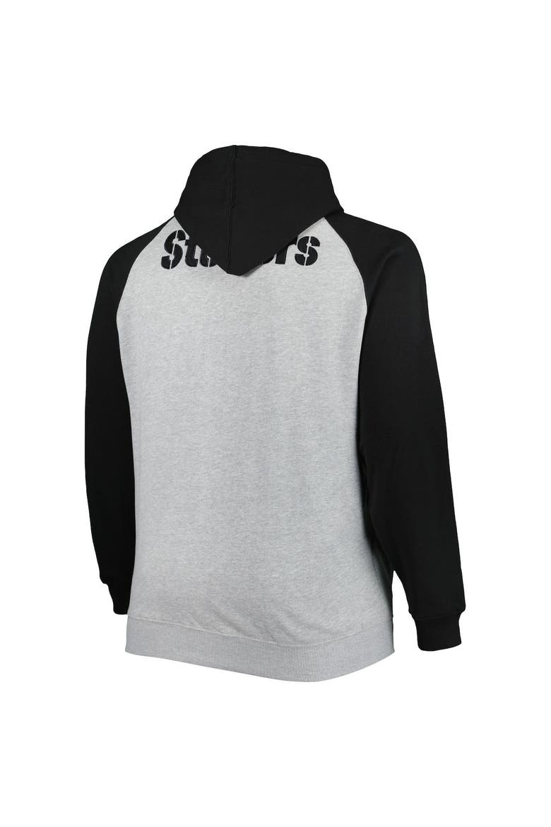 Men's Heather Gray Pittsburgh Steelers Big & Tall Fleece Raglan Full-Zip Hoodie Jacket, Alternate, color, Heather Gray