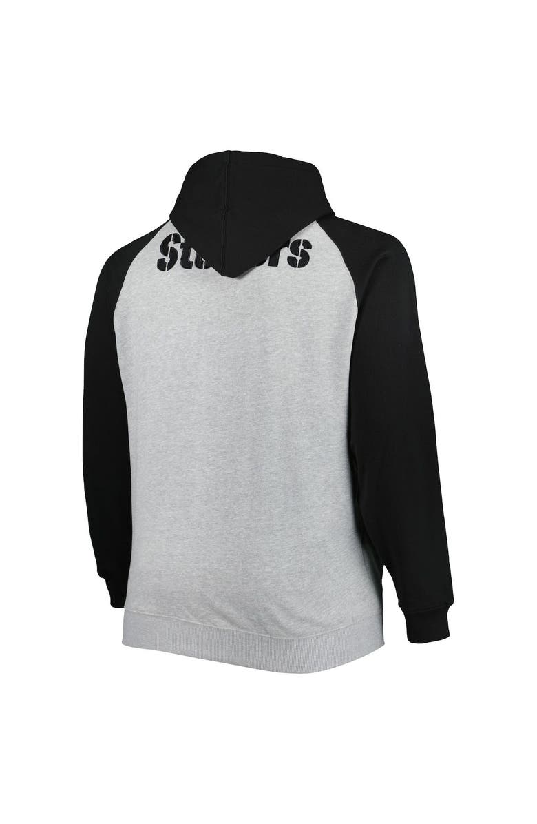 PROFILE Men's Heather Gray Pittsburgh Steelers Big & Tall Fleece Raglan Full-Zip Hoodie Jacket, Alternate, color,