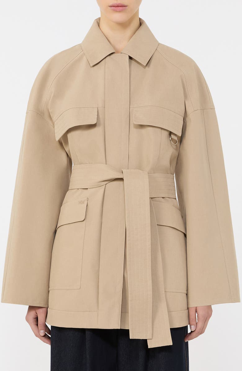 MM by Max Mara Rafia Waterproof Cotton Blend Belted Trench Coat, Main, color, Beige
