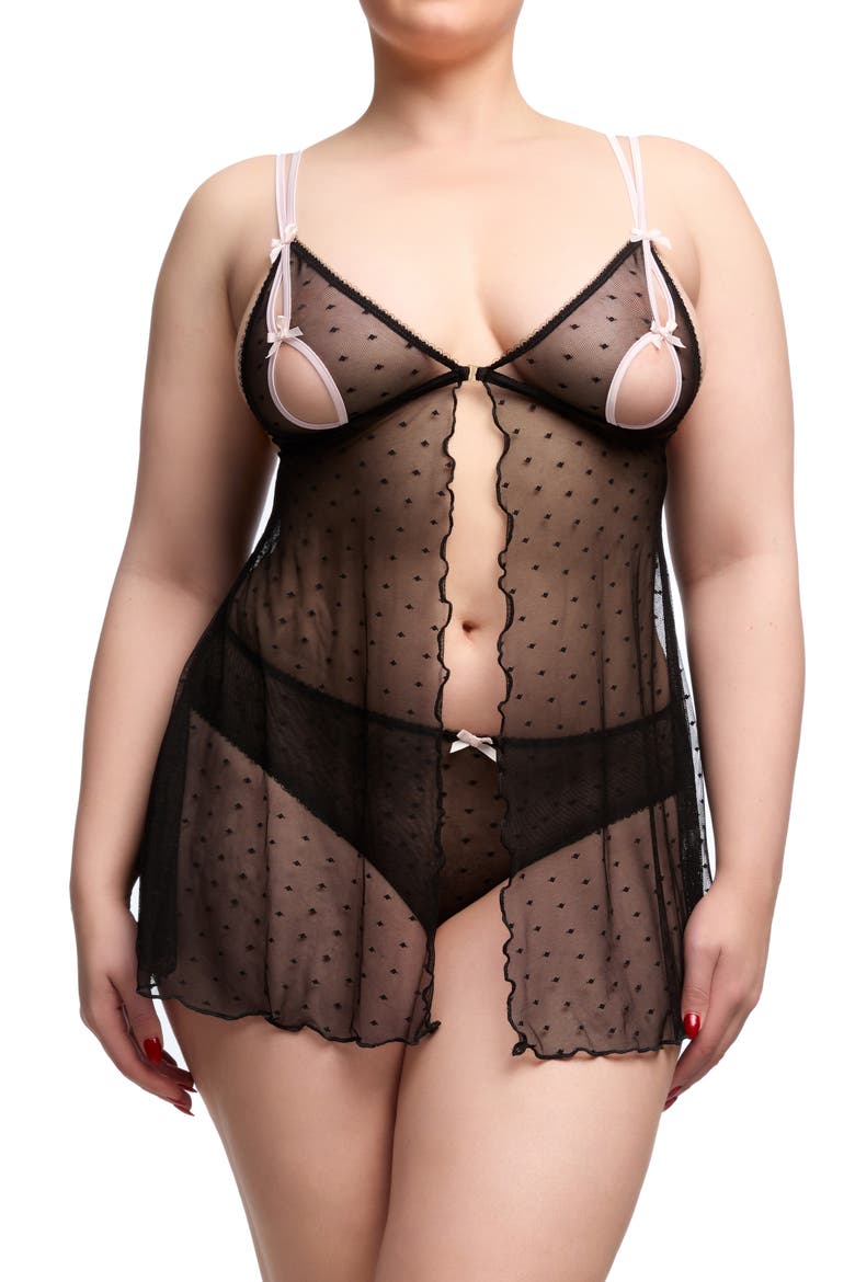 Coquine Cutout Babydoll Chemise, Alternate, color, BLACK
