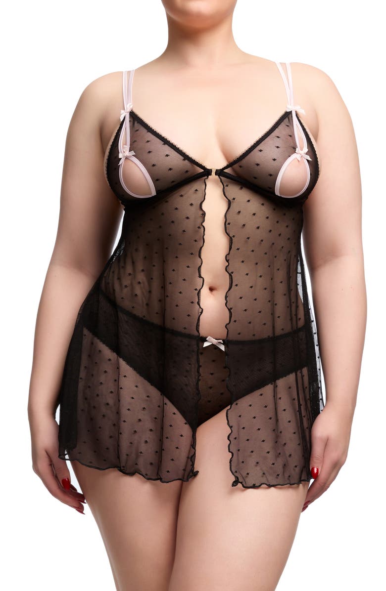Von Follies By Dita Von Teese Coquine Cutout Babydoll Chemise, Alternate, color, Black
