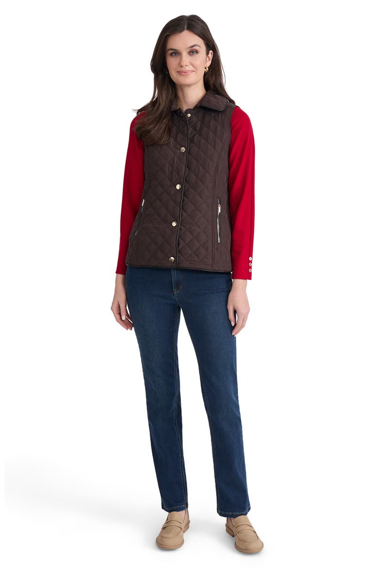 Quilted Faux Leather Trim Vest, Alternate, color, COFFEE BEAN/ JONES BLACK