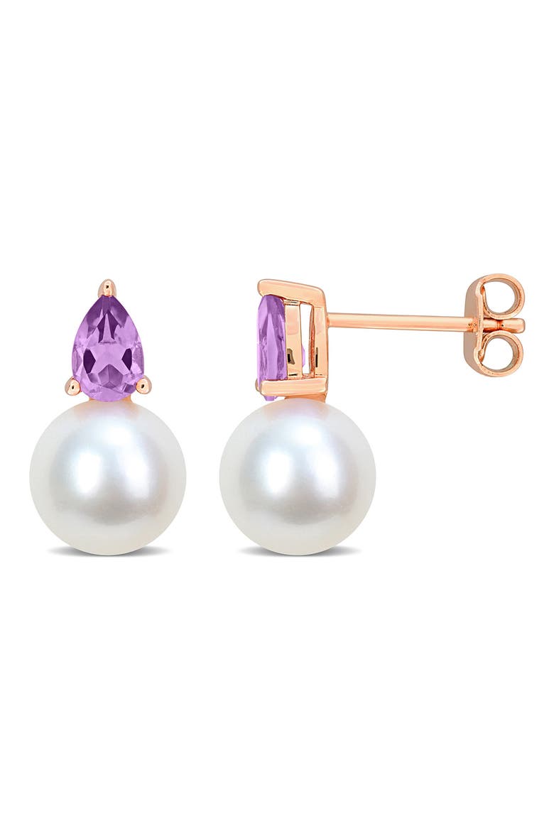Amethyst & Freshwater Pearl Stud Earrings, Main, color, PURPLE