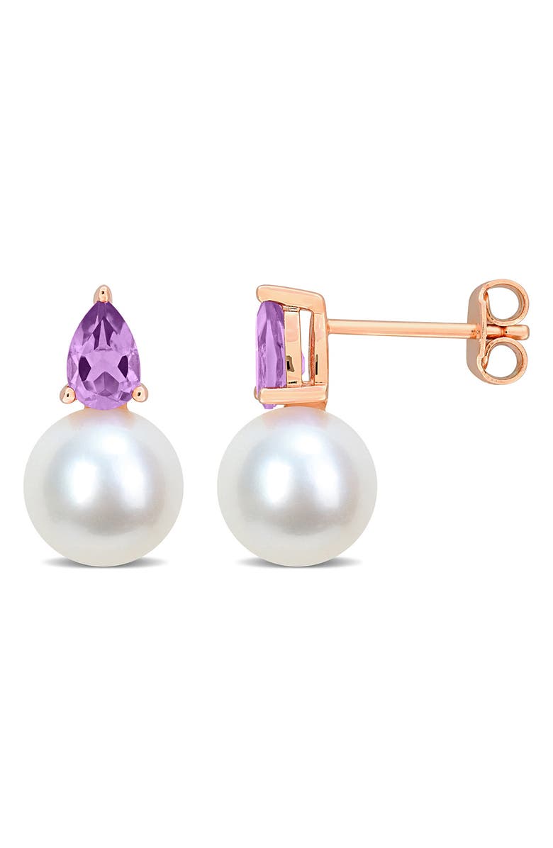 DELMAR Amethyst & Freshwater Pearl Stud Earrings, Main, color, Purple