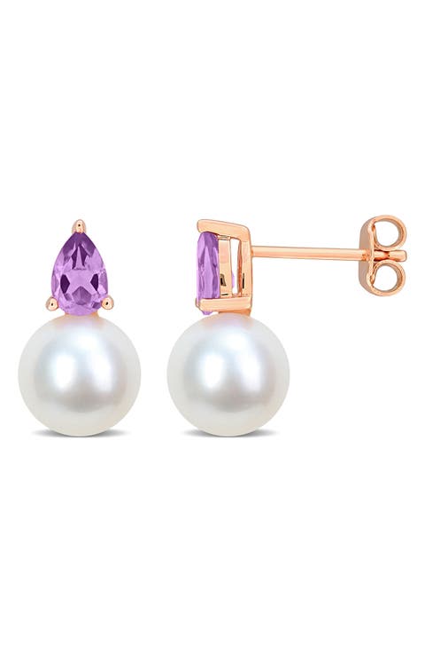 Amethyst & Freshwater Pearl Stud Earrings