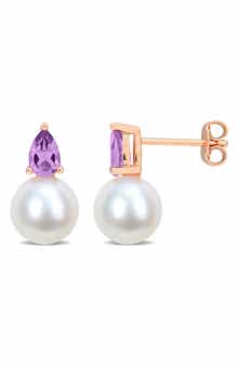 DELMAR Amethyst & Freshwater Pearl Stud Earrings