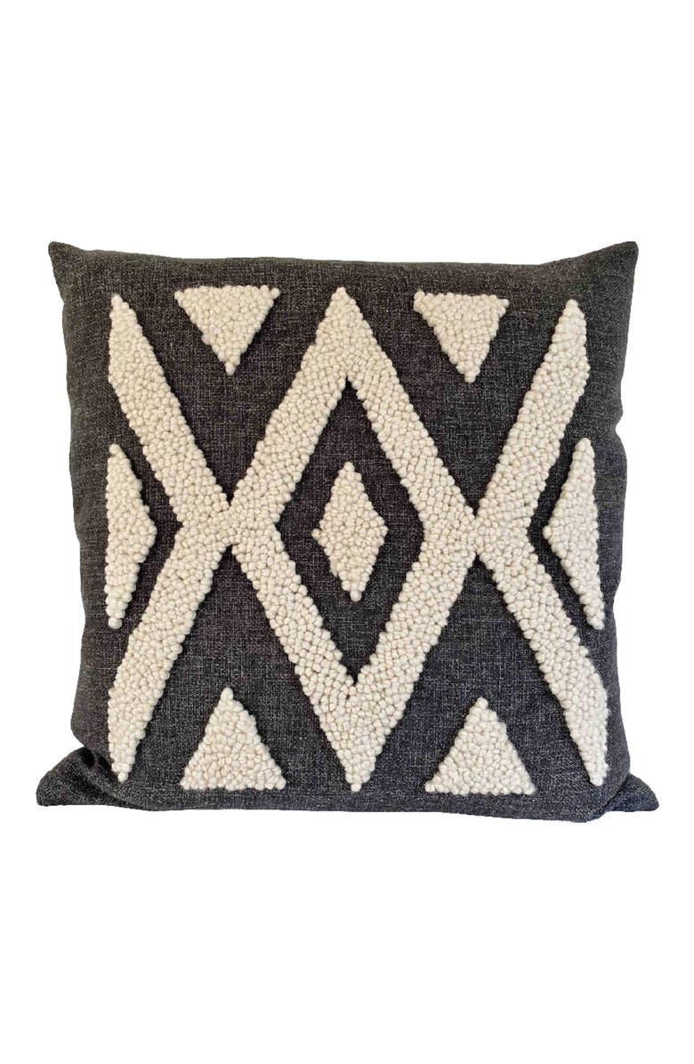 Cotton Tree Punch Needle Ndebele Pillow - Cover Only, Main, color, Natural / Charcoal - Pattern 2