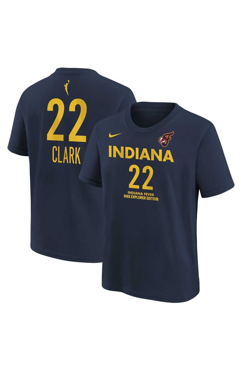 Nike Youth Nike Caitlin Clark Navy Indiana Fever 2024 WNBA Draft Explorer Edition Player Name & Number T-Shirt, Alternate, color, Navy