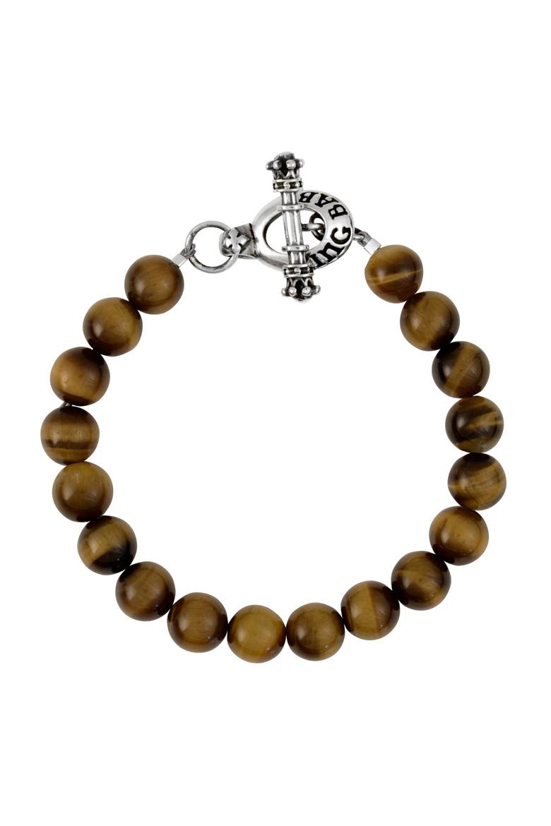 10mm Brown Tiger Eye Bead Bracelet with Silver Toggle Clasp, Main, color, Silver