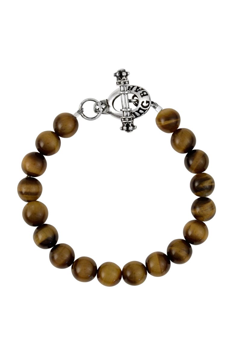 King Baby Studio 10mm Brown Tiger Eye Bead Bracelet with Silver Toggle Clasp, Main, color, Silver