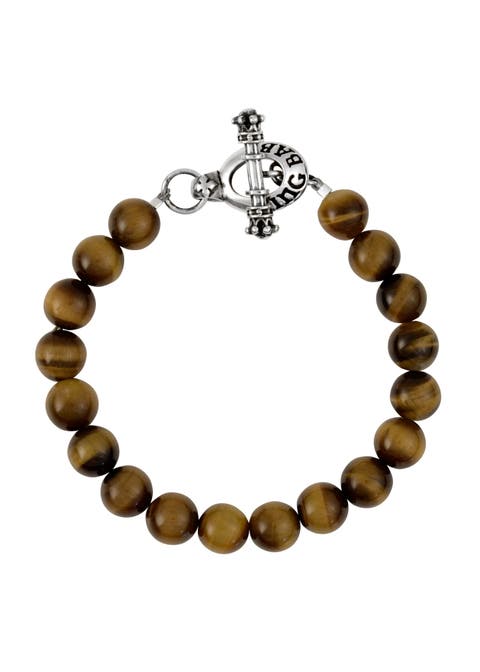 10mm Brown Tiger Eye Bead Bracelet with Silver Toggle Clasp