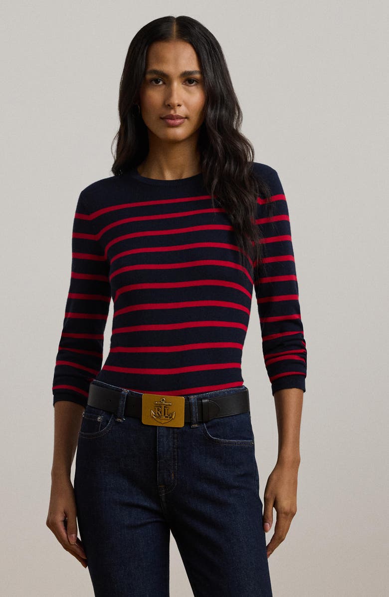 Lauren Ralph Lauren Stripe Cotton & Modal Crewneck Sweater, Alternate, color, 