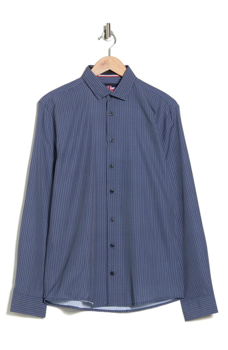 SOUL OF LONDON Geometric Stretch Button-Up Shirt, Alternate, color, Navy / Marine
