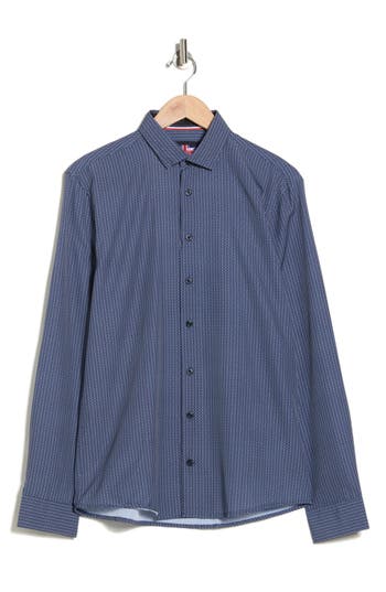 Soul Of London Geometric Stretch Button-up Shirt In Blue