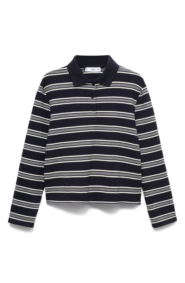 MANGO Stripe Long Sleeve Polo, Alternate, color, Navy