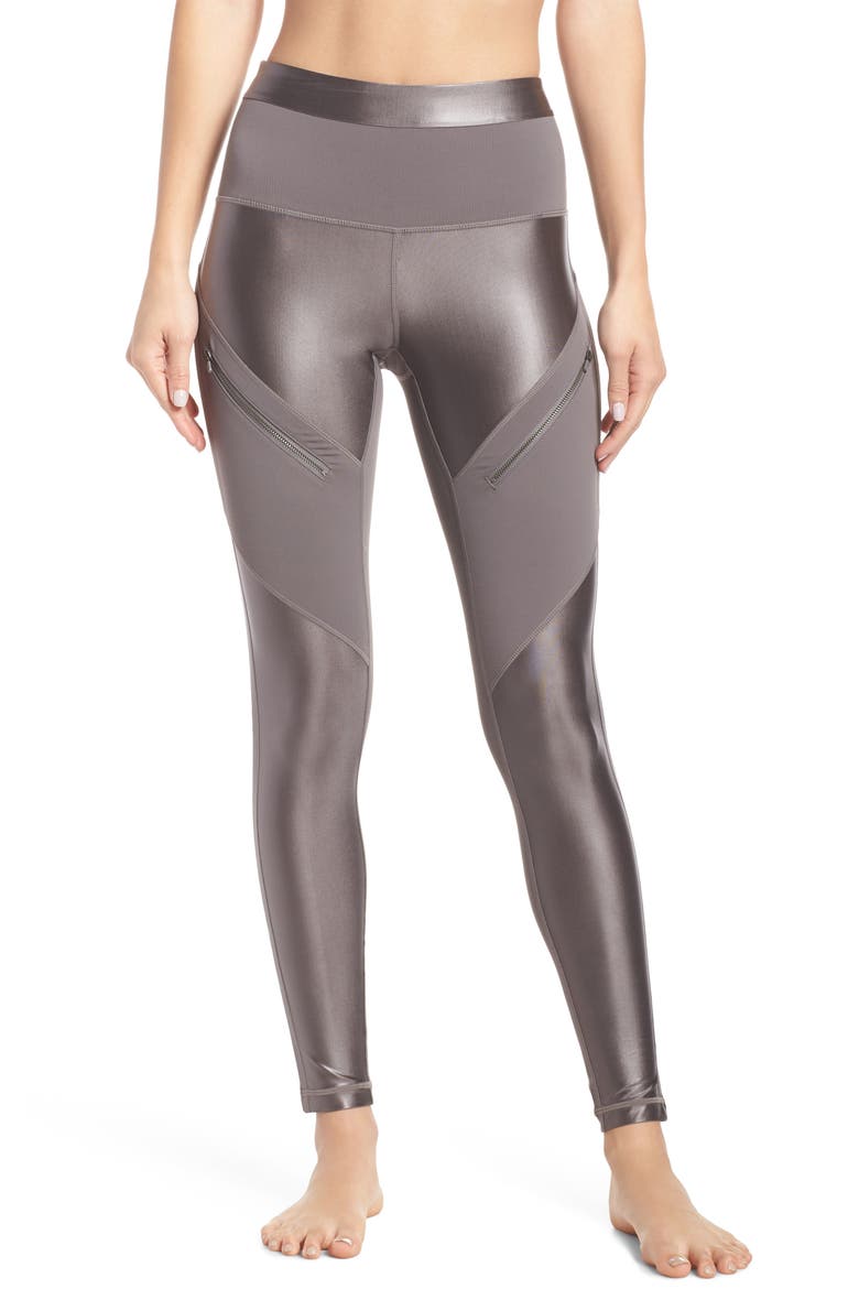 Shine Zip High Waist Ankle Leggings, Main, color, GREY KITTEN