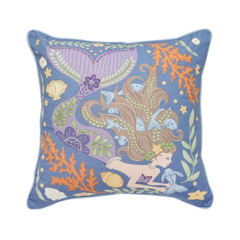 Mermaid Coral Printed & Embellished Accent Throw Pillow