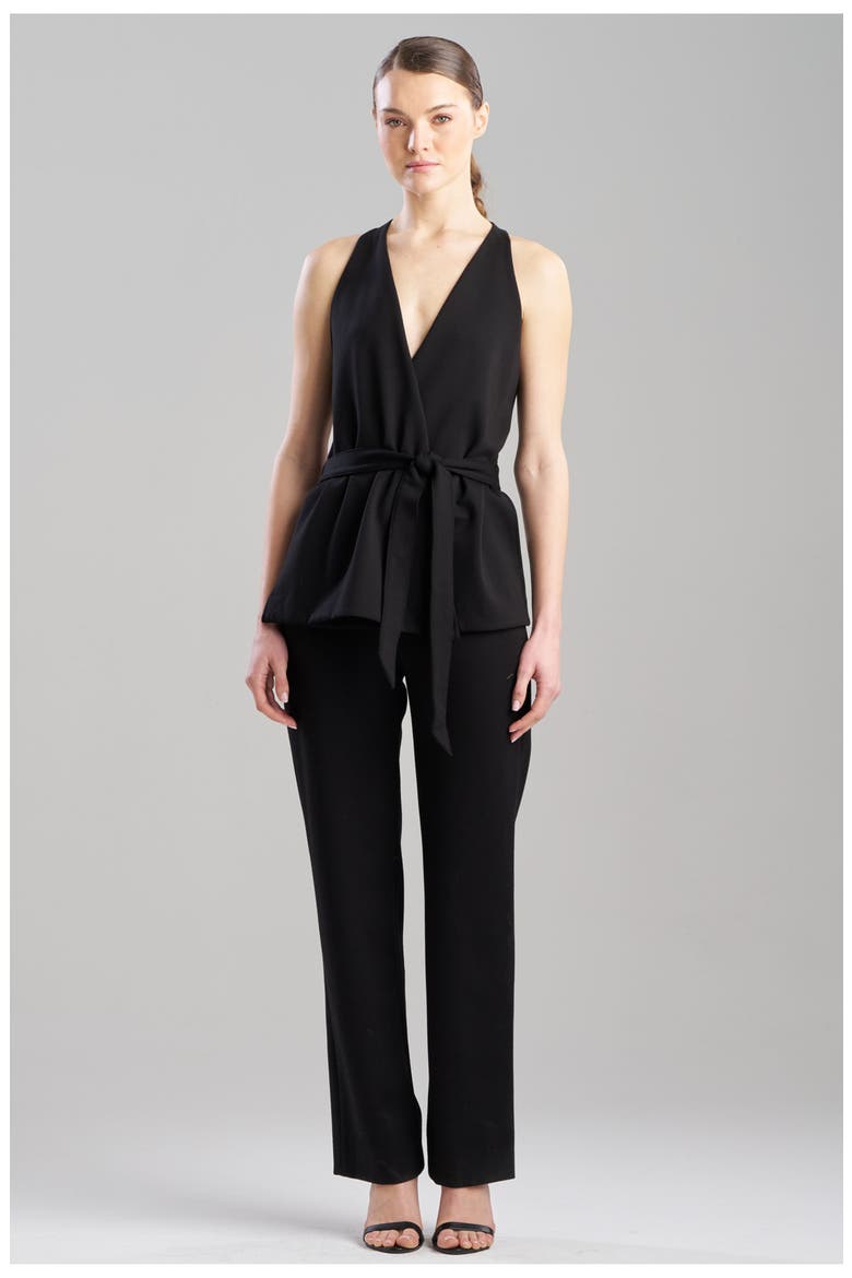 Double Knit Belted V Neck Jumpsuit, Main, color, BLACK