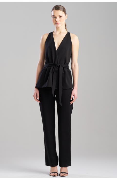 Double Knit Belted V Neck Jumpsuit