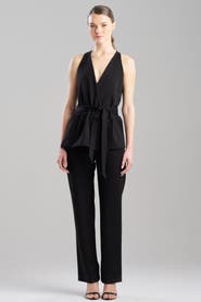 N Natori Double Knit Belted V Neck Jumpsuit