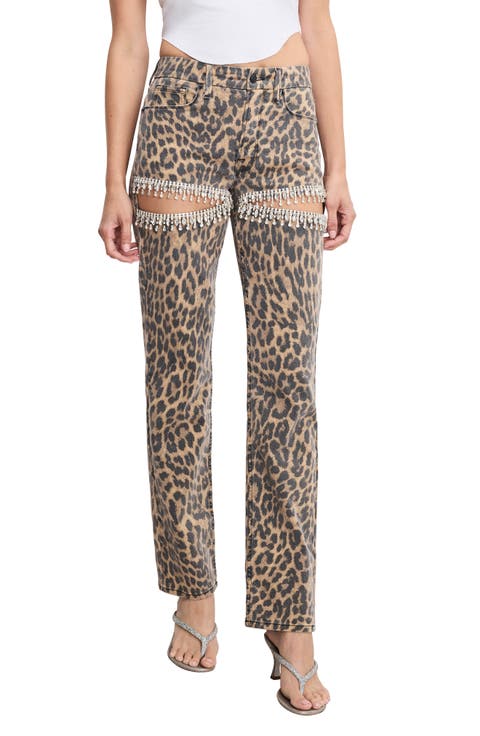 Good Icon Crystal Embellished Cutout Straight Leg Jeans
