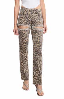 Good Icon Crystal Embellished Cutout Straight Leg Jeans