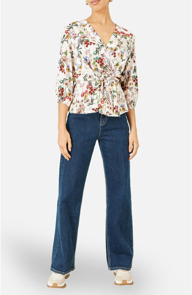 Yumi Viscose Botanical Print Wrap Top, Alternate, color, Ivory